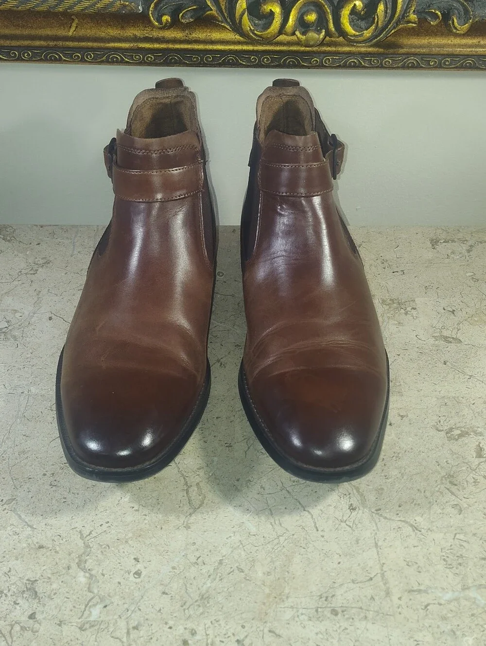 Kenneth Cole Brown Leather Roy Chelsea Boots with Side Buckle